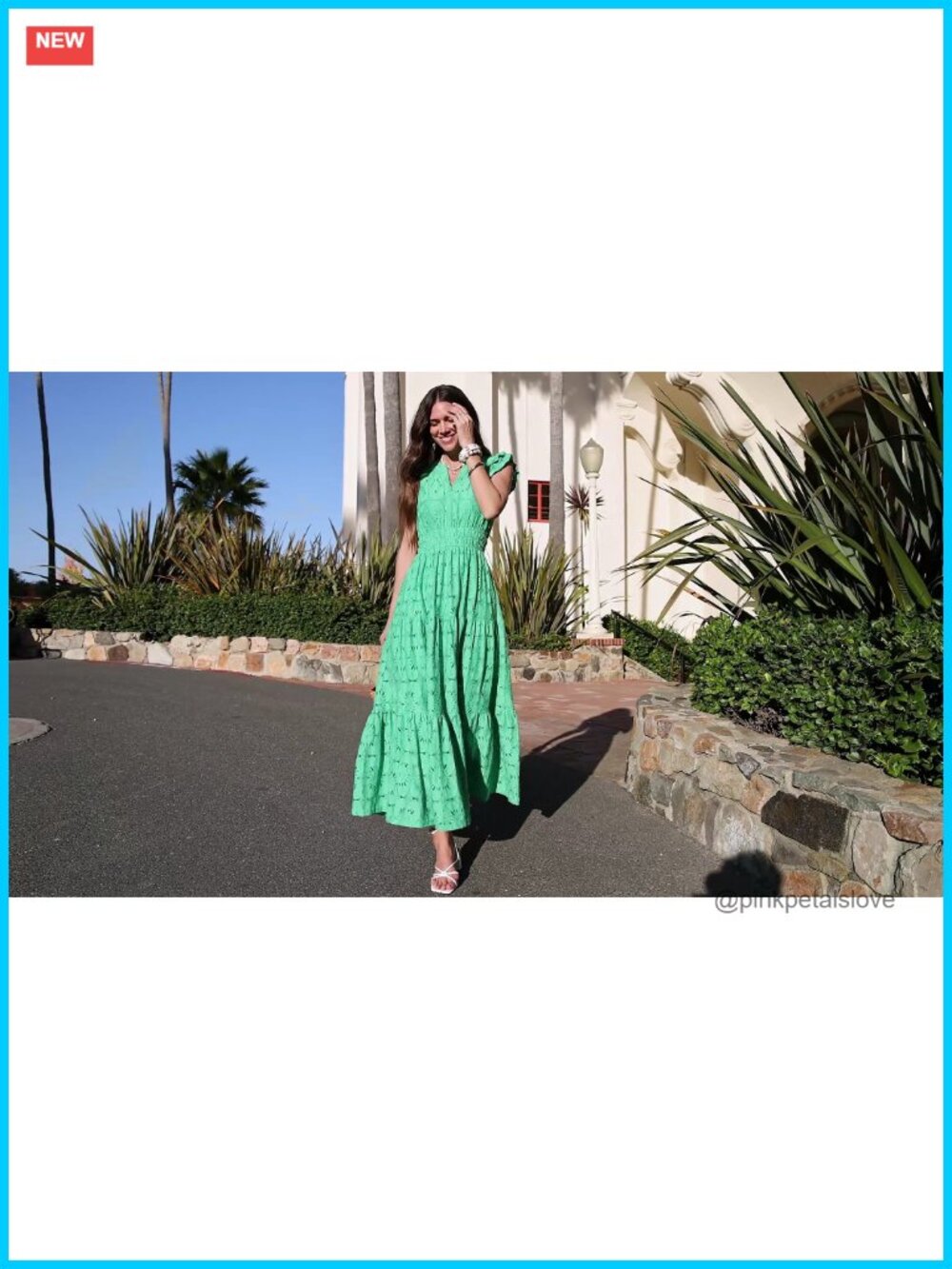 Boho Maxi Dress Flutter Sleeve V-Neck Floral Lace Eyelet Tiered Fit & Flare - Picture 6 of 6